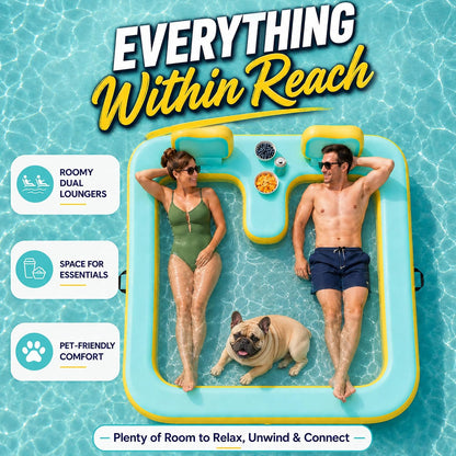 71"×71" Inflatable Floating Dock for 2 Adults, 500 lbs, Mesh Hammock, UV & Puncture Resistant