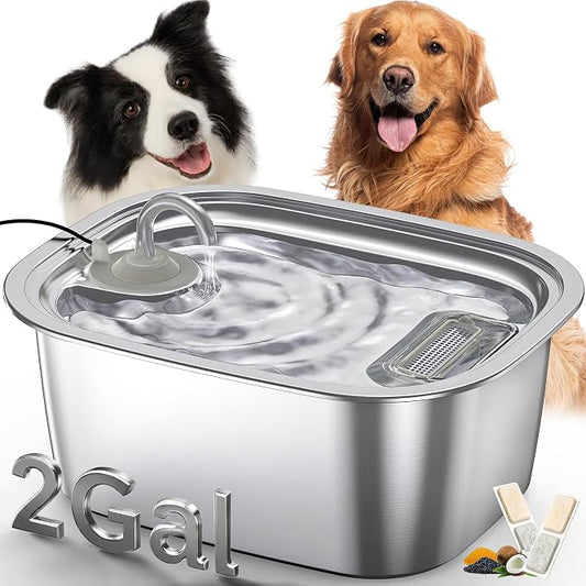 2Gal Dog Water Fountain, Stainless Steel Automatic Pet Water Dispenser