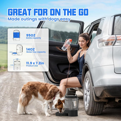 95OZ Dog Water Bottle with Pull-Out Bowl, Leak-Proof Portable Dispenser for Travel & Outdoors