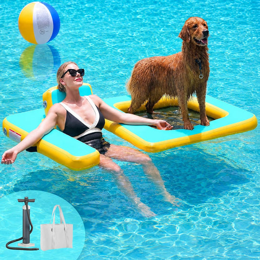 Inflatable Dog Pool Float with Seat, Durable PVC Raft for Dog & Owner, 242 lbs, Portable Floating Lounge