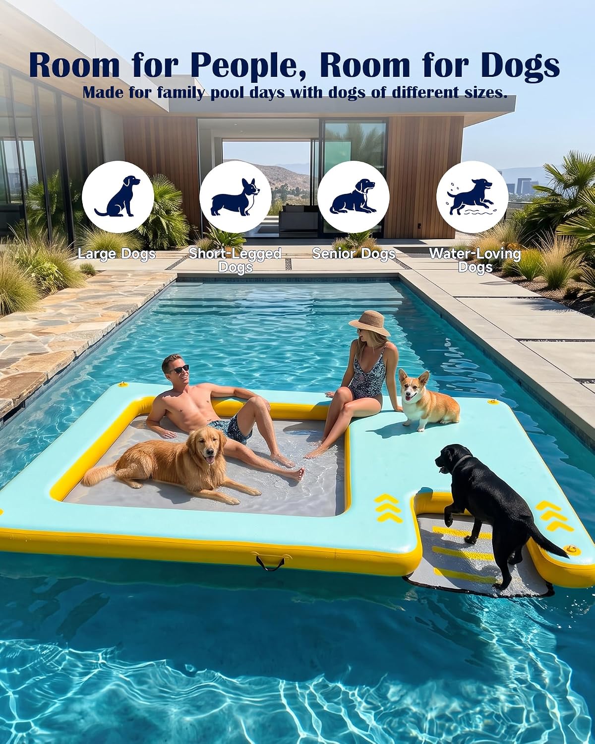 8FT Inflatable Floating Dock with Water Hammock & Dog Ramp, Portable Swim Platform for Lakes, Boats & Pools