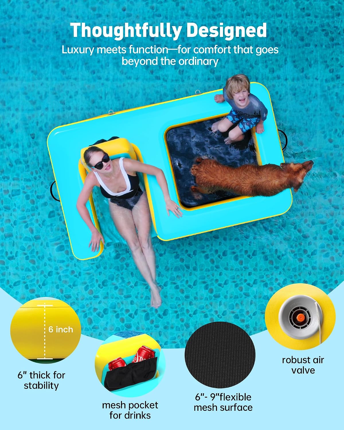 Inflatable Dog Pool Float with Seat, Durable PVC Raft for Dog & Owner, 242 lbs, Portable Floating Lounge