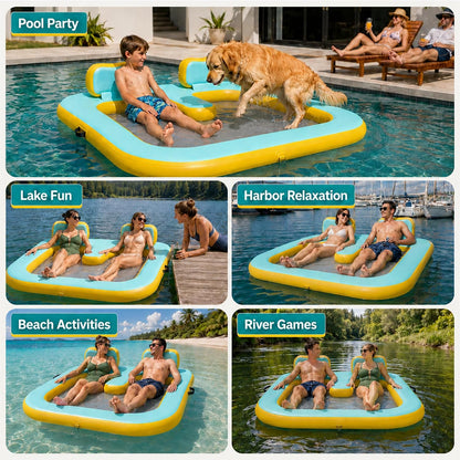 71"×71" Inflatable Floating Dock for 2 Adults, 500 lbs, Mesh Hammock, UV & Puncture Resistant