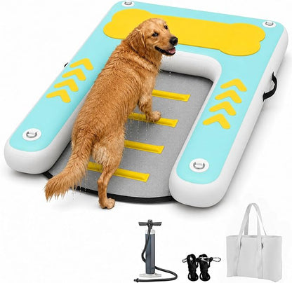 60"×40" Inflatable Dog Water Ramp for Boat & Dock, 240 lbs, EVA Non-Slip, Easy Exit for Large & Senior Dogs