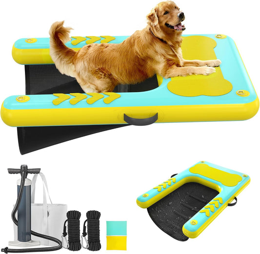 60"×40" Inflatable Dog Water Ramp for Boat & Dock, 240 lbs, EVA Non-Slip, Easy Exit for Large & Senior Dogs