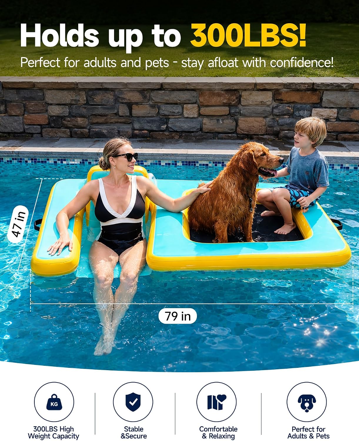 Inflatable Dog Pool Float with Seat, Durable PVC Raft for Dog & Owner, 242 lbs, Portable Floating Lounge