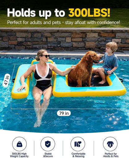 Inflatable Dog Pool Float with Seat, Durable PVC Raft for Dog & Owner, 242 lbs, Portable Floating Lounge