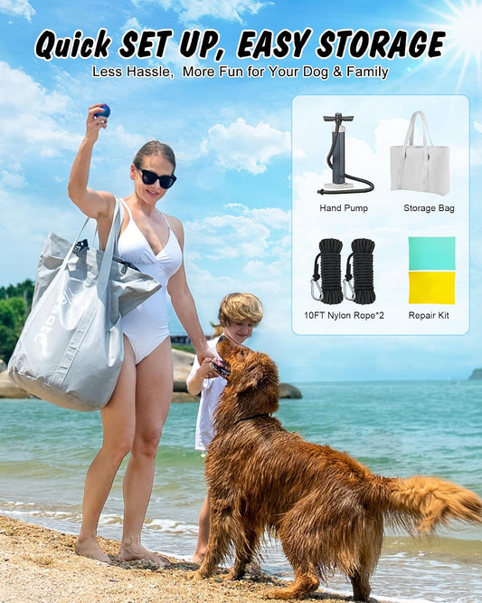 60"×40" Inflatable Dog Water Ramp for Boat & Dock, 240 lbs, EVA Non-Slip, Easy Exit for Large & Senior Dogs D2344-2