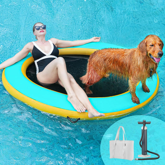 75"×55" Inflatable Dog Pool Float Lounger, Heavy-Duty PVC Raft for Large Dogs & Owner, 265 lbs