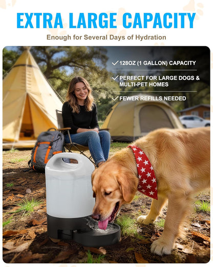 PETNF Dog Water Bottle Portable 1 Gallon (128oz), Automatic Gravity Dog Water Bowl Dispenser with Pull-Out Drinking Bowl, Large Capacity for Travel, Camping, Hiking, Beach & Road Trips, BPA-Free