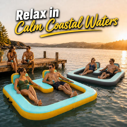 71"×71" Inflatable Floating Dock for 2 Adults, 500 lbs, Mesh Hammock, UV & Puncture Resistant