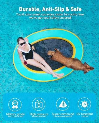 75"×55" Inflatable Dog Pool Float Lounger, Heavy-Duty PVC Raft for Large Dogs & Owner, 265 lbs