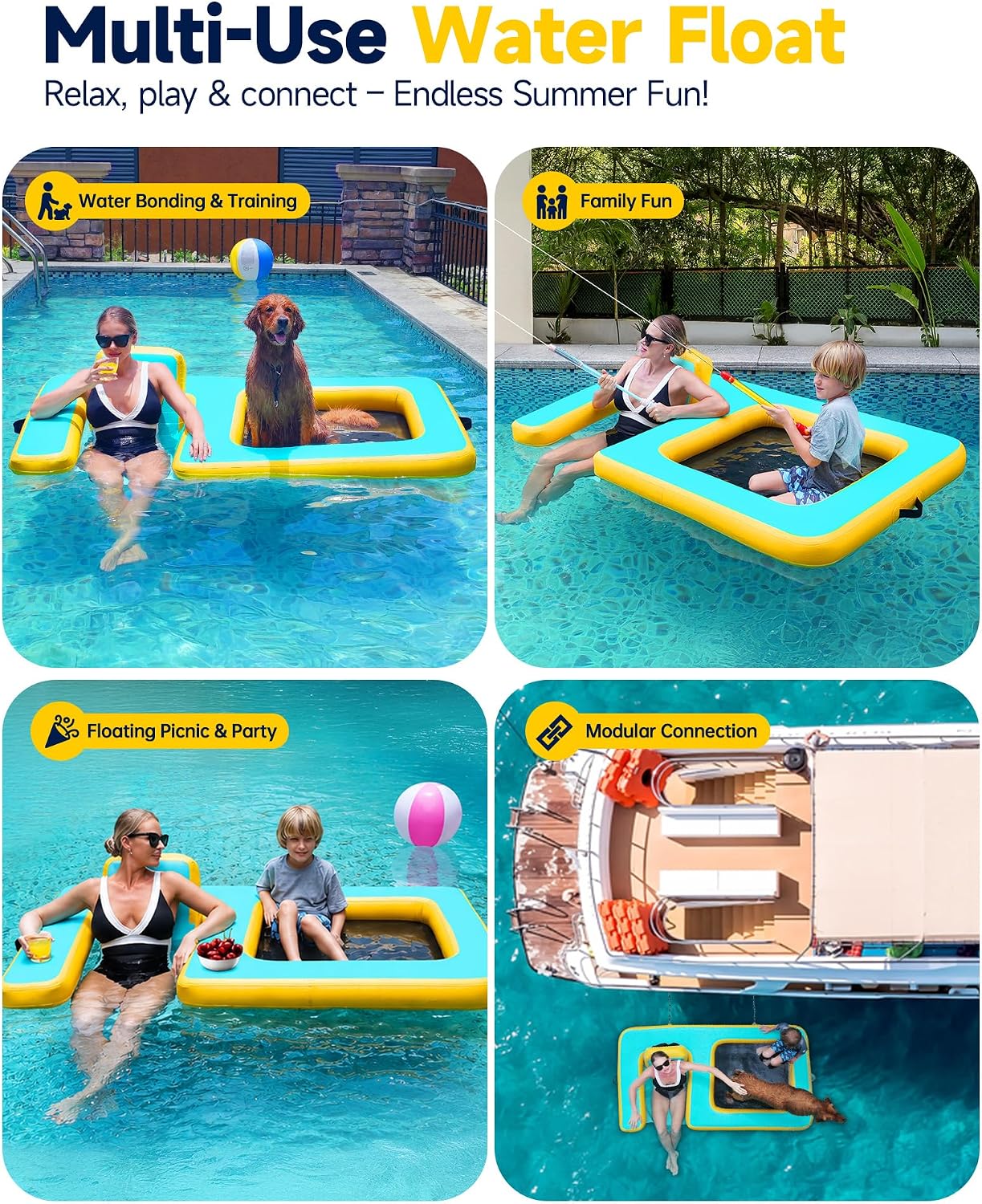 Inflatable Dog Pool Float with Seat, Durable PVC Raft for Dog & Owner, 242 lbs, Portable Floating Lounge
