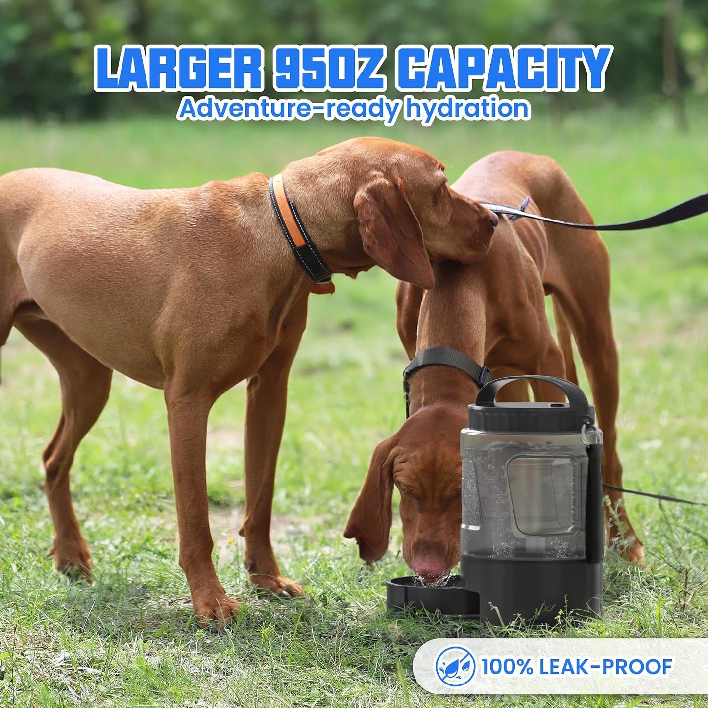 95OZ Dog Water Bottle with Pull-Out Bowl, Leak-Proof Portable Dispenser for Travel & Outdoors