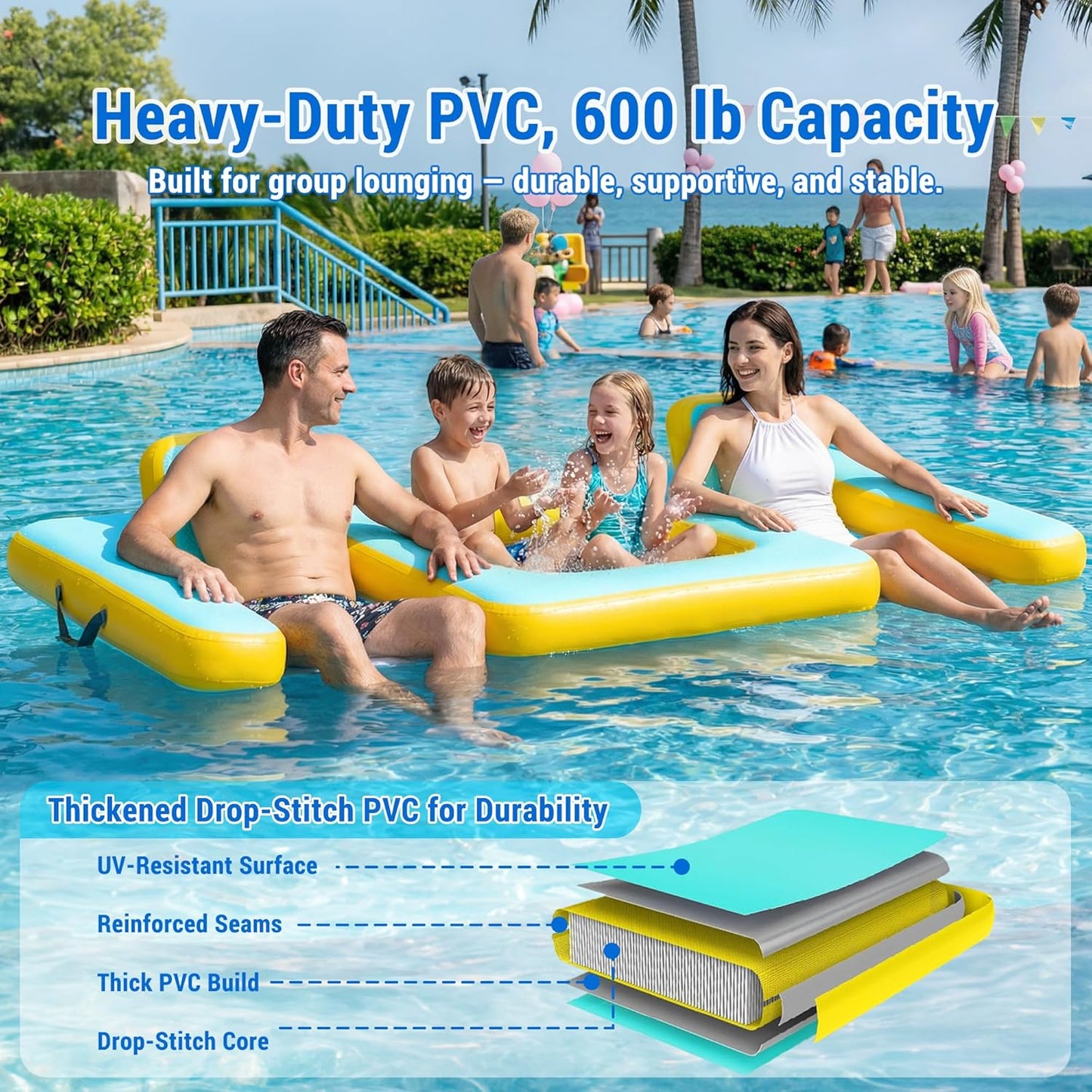 Inflatable Dog Pool Float with Seat, Durable PVC Raft for Adults & Dogs, 242 lbs, Portable Floating Lounge