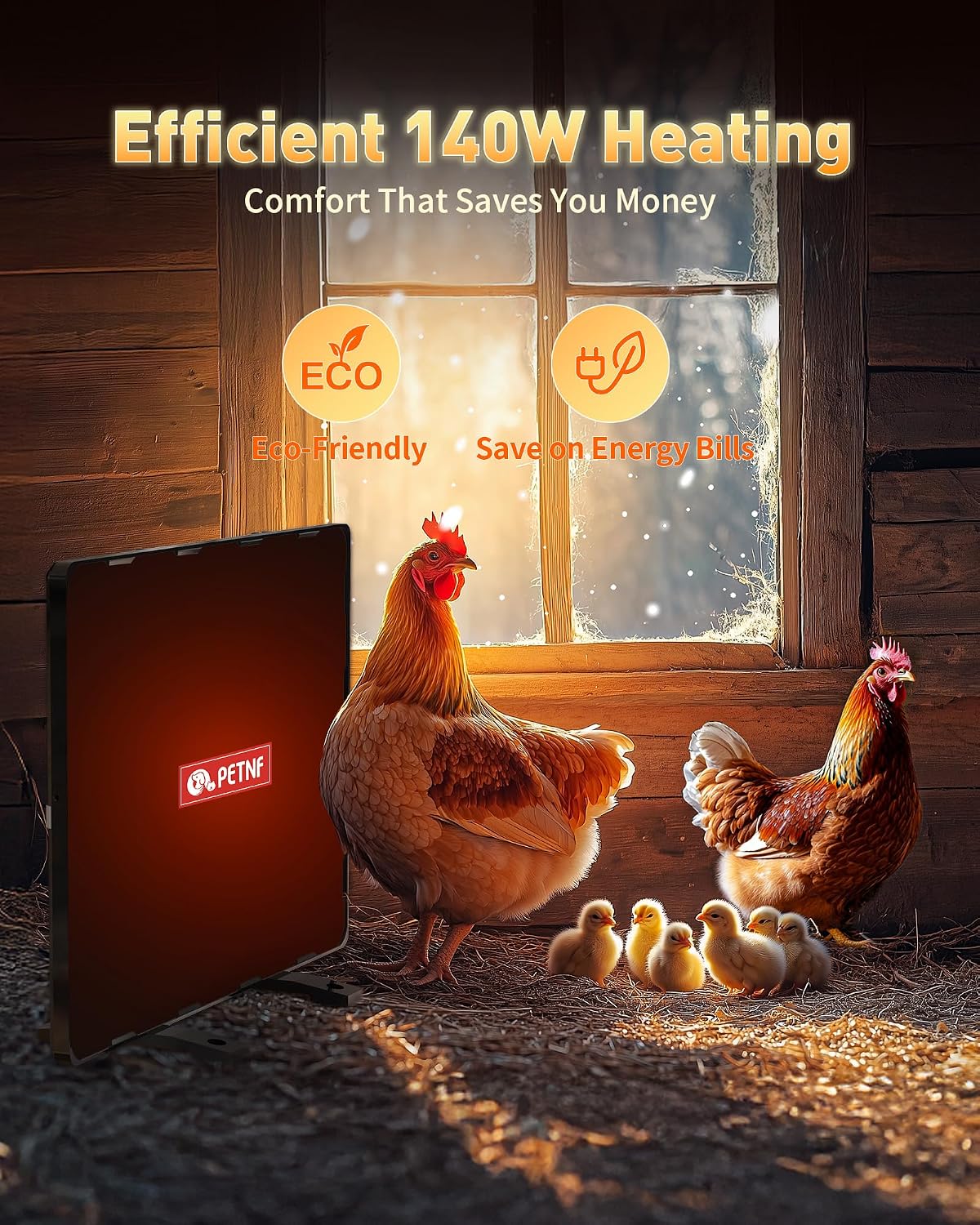 140W Chicken Coop Heater, Radiant & Energy Efficient, Safer Than Brooder Lamps, UL-Compliant, 11.81"×15.74"