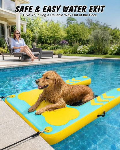 60"×40" Inflatable Dog Water Ramp for Boat & Dock, 240 lbs, EVA Non-Slip, Easy Exit for Large & Senior Dogs