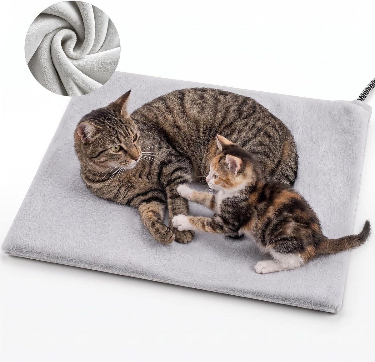 Faux Rabbit Fur Pet Heating Pad M, 20 x 16 in, Plug-in Warmth, Steel Bite-Guard Cord, Washable Cover, D2607