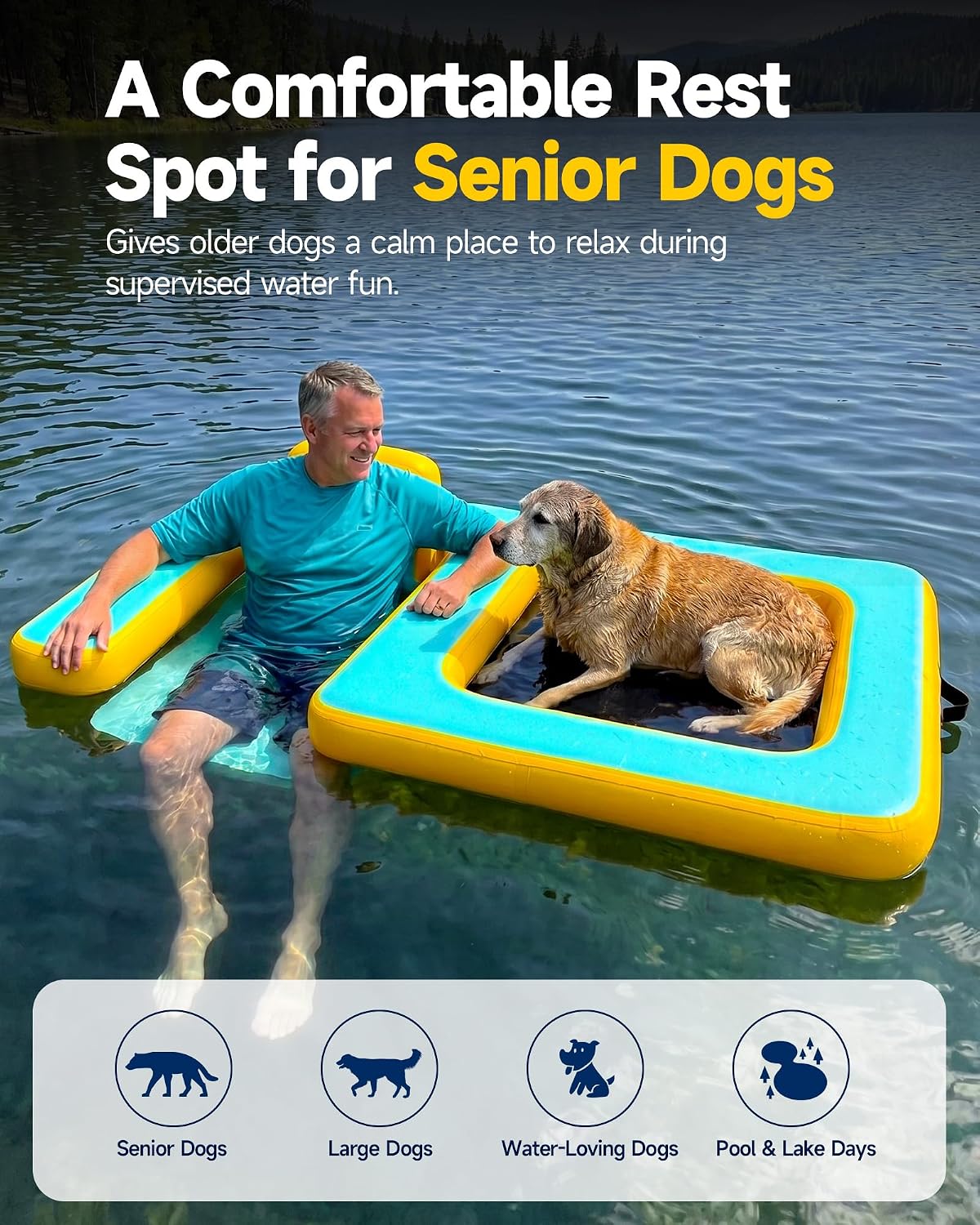 Inflatable Dog Pool Float with Seat, Durable PVC Raft for Dog & Owner, 242 lbs, Portable Floating Lounge