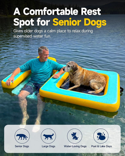 Inflatable Dog Pool Float with Seat, Durable PVC Raft for Dog & Owner, 242 lbs, Portable Floating Lounge