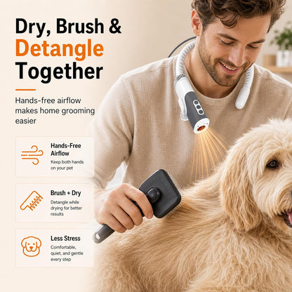 Hands-Free Neck-Hanging Pet Dryer, 1300W 110,000 RPM, 3 Speeds & 5 Heat