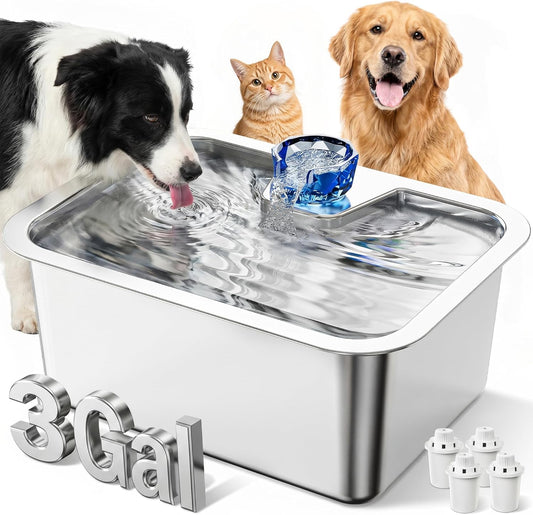 3-Gallon Stainless Steel Dog Water Fountain – Large Capacity & 7-Stage Filtration