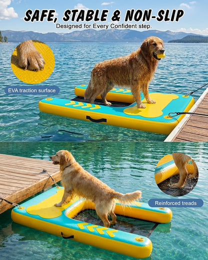 60"×40" Inflatable Dog Water Ramp for Boat & Dock, 240 lbs, EVA Non-Slip, Easy Exit for Large & Senior Dogs