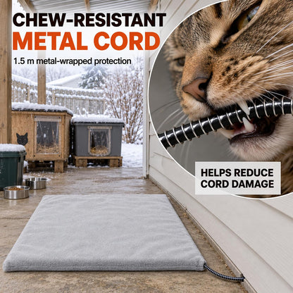 Faux Rabbit Fur Pet Heating Pad M, 20 x 16 in, Plug-in Warmth, Steel Bite-Guard Cord, Washable Cover, D2607