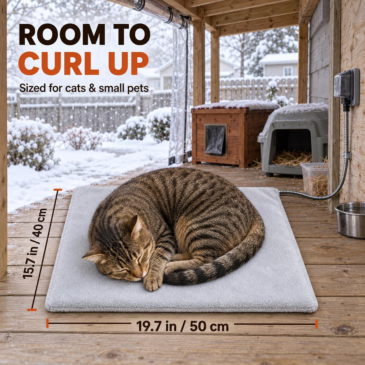 Faux Rabbit Fur Pet Heating Pad M, 20 x 16 in, Plug-in Warmth, Steel Bite-Guard Cord, Washable Cover, D2607