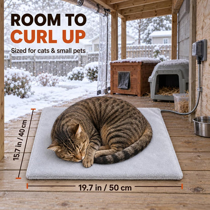 Faux Rabbit Fur Pet Heating Pad M, 20 x 16 in, Plug-in Warmth, Steel Bite-Guard Cord, Washable Cover, D2607