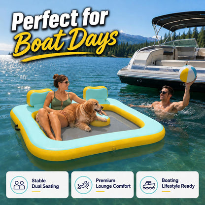 71"×71" Inflatable Floating Dock for 2 Adults, 500 lbs, Mesh Hammock, UV & Puncture Resistant