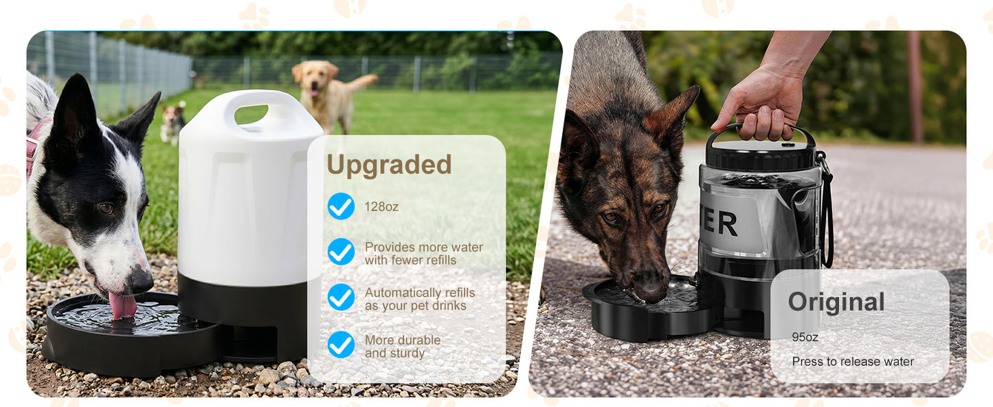 PETNF Dog Water Bottle Portable 1 Gallon (128oz), Automatic Gravity Dog Water Bowl Dispenser with Pull-Out Drinking Bowl, Large Capacity for Travel, Camping, Hiking, Beach & Road Trips, BPA-Free