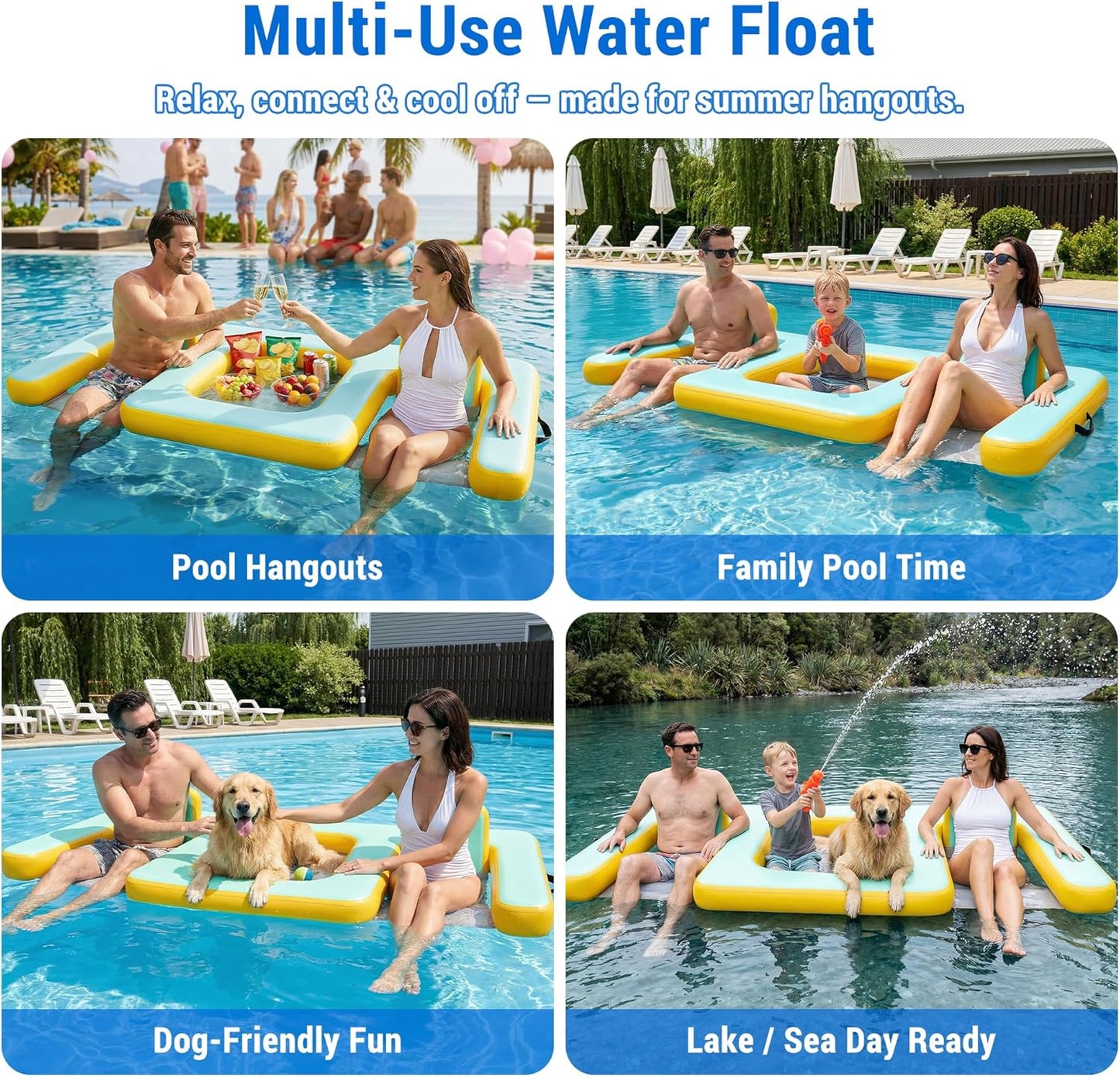 Inflatable Dog Pool Float with Seat, Durable PVC Raft for Adults & Dogs, 242 lbs, Portable Floating Lounge