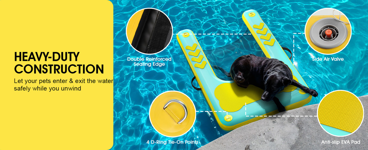 60"×40" Inflatable Dog Water Ramp for Boat & Dock, 240 lbs, EVA Non-Slip, Easy Exit for Large & Senior Dogs