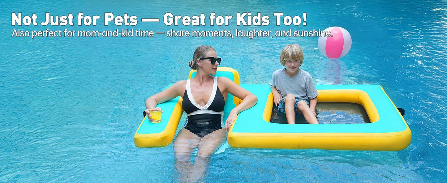 Inflatable Dog Pool Float with Seat, Durable PVC Raft for Dog & Owner, 242 lbs, Portable Floating Lounge