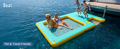 8FT Inflatable Floating Dock with Water Hammock & Dog Ramp, Portable Swim Platform for Lakes, Boats & Pools