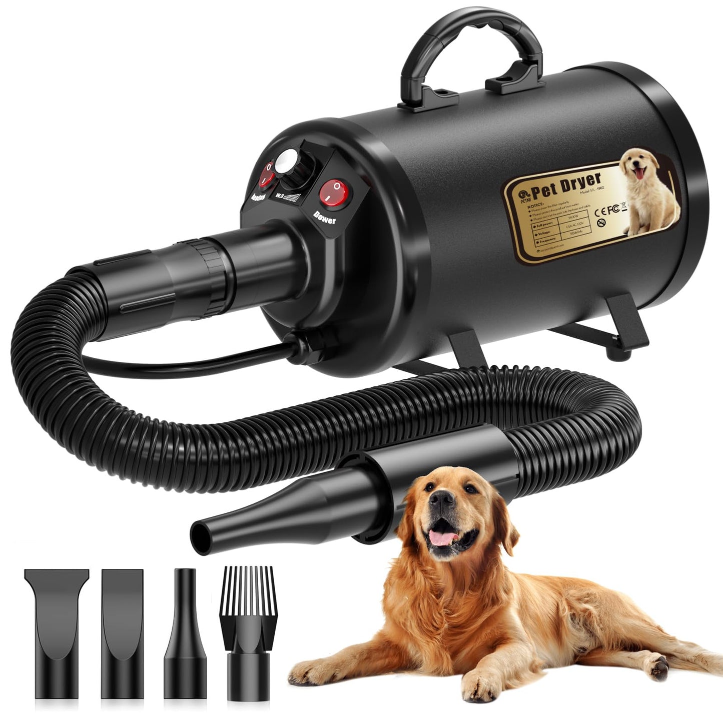 Noise - Reducing Dog Hair Dryer for Pet Grooming & Bathing