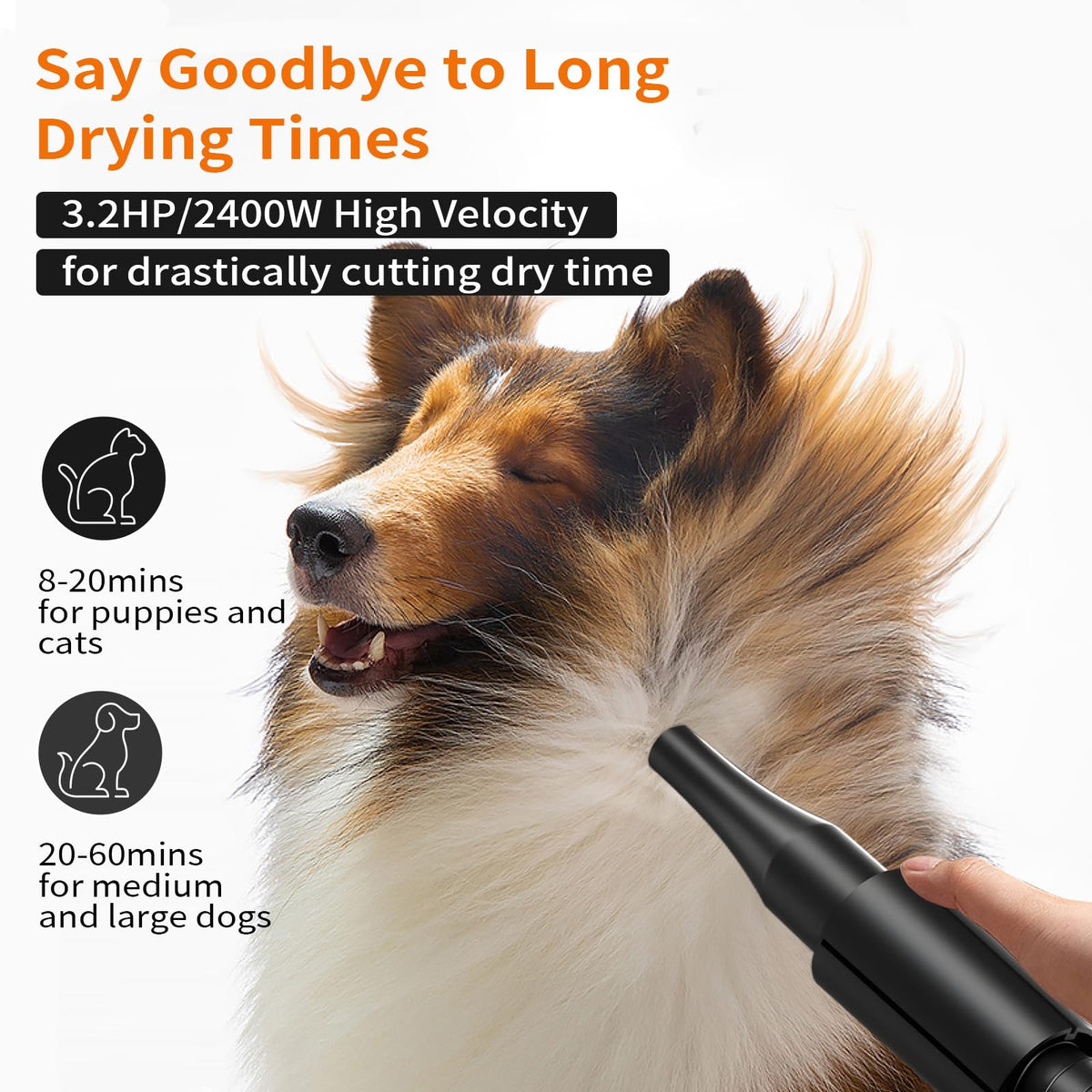 Pet Dog Cat Grooming Hair Dryer - 2 Speed Adjustable Temperature, Saves Drying Time