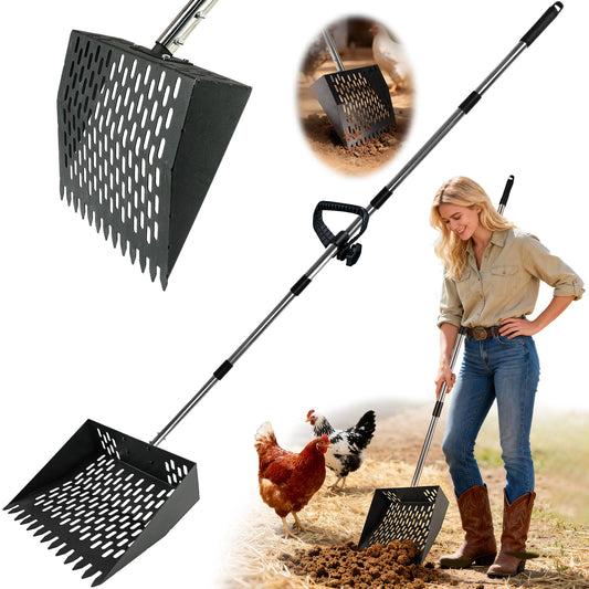 2-in-1 Chicken Coop Poop Scooper & Rake with Adjustable Stainless Steel Handle