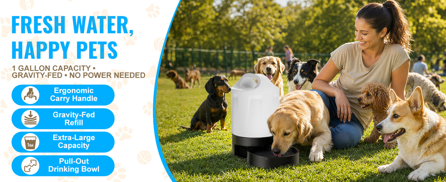 PETNF Dog Water Bottle Portable 1 Gallon (128oz), Automatic Gravity Dog Water Bowl Dispenser with Pull-Out Drinking Bowl, Large Capacity for Travel, Camping, Hiking, Beach & Road Trips, BPA-Free
