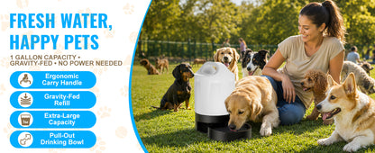PETNF Dog Water Bottle Portable 1 Gallon (128oz), Automatic Gravity Dog Water Bowl Dispenser with Pull-Out Drinking Bowl, Large Capacity for Travel, Camping, Hiking, Beach & Road Trips, BPA-Free