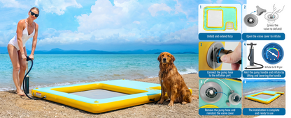 8FT Inflatable Floating Dock with Water Hammock & Dog Ramp, Portable Swim Platform for Lakes, Boats & Pools
