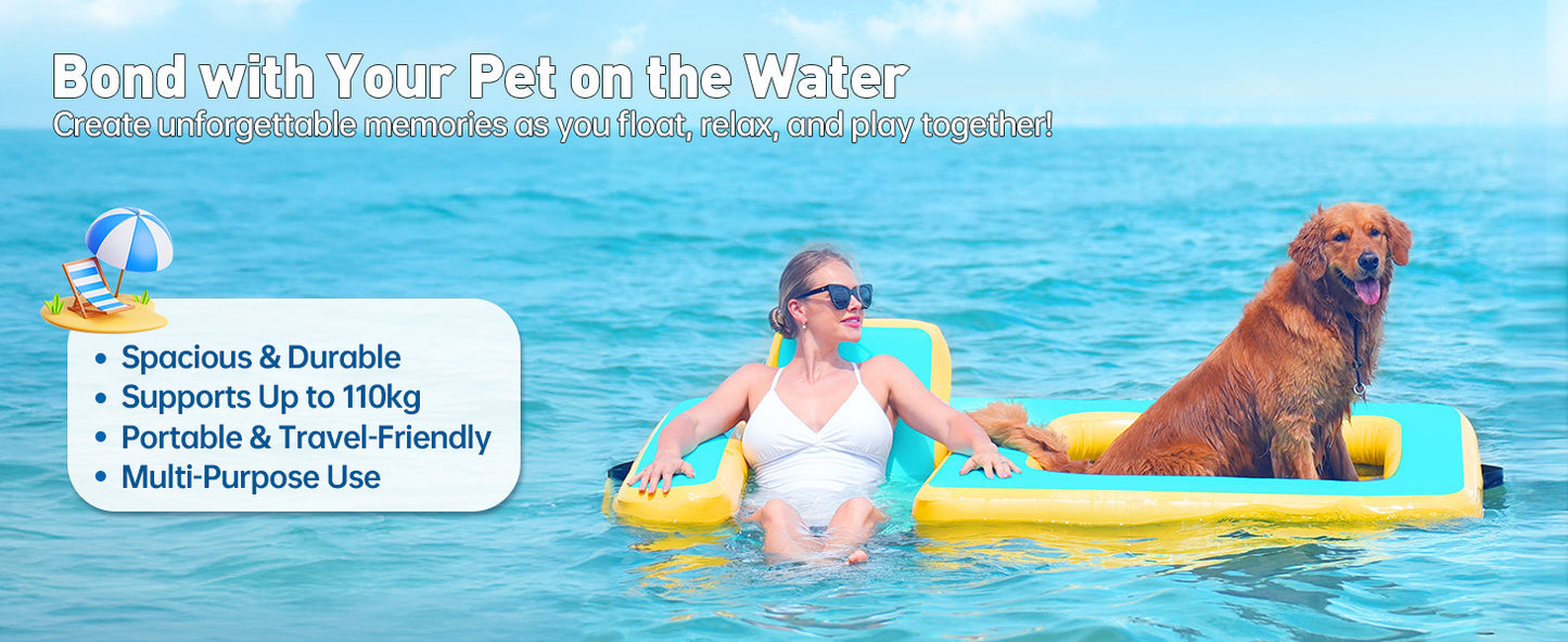 Inflatable Dog Pool Float with Seat, Durable PVC Raft for Dog & Owner, 242 lbs, Portable Floating Lounge