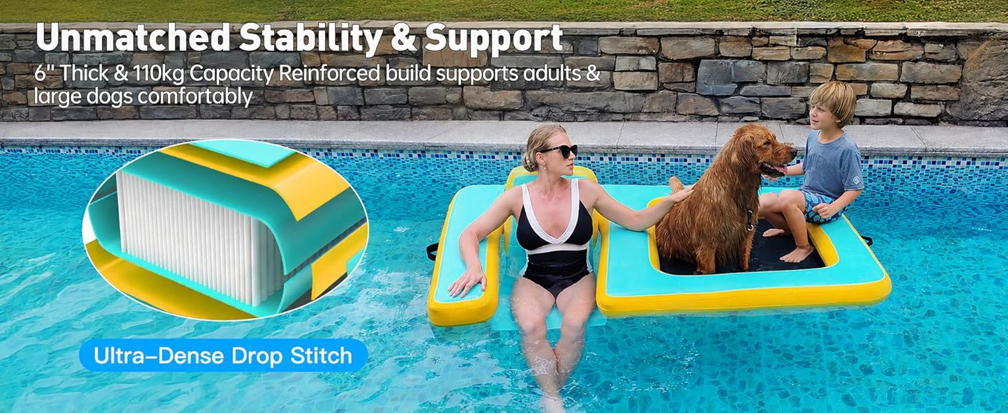 Inflatable Dog Pool Float with Seat, Durable PVC Raft for Dog & Owner, 242 lbs, Portable Floating Lounge