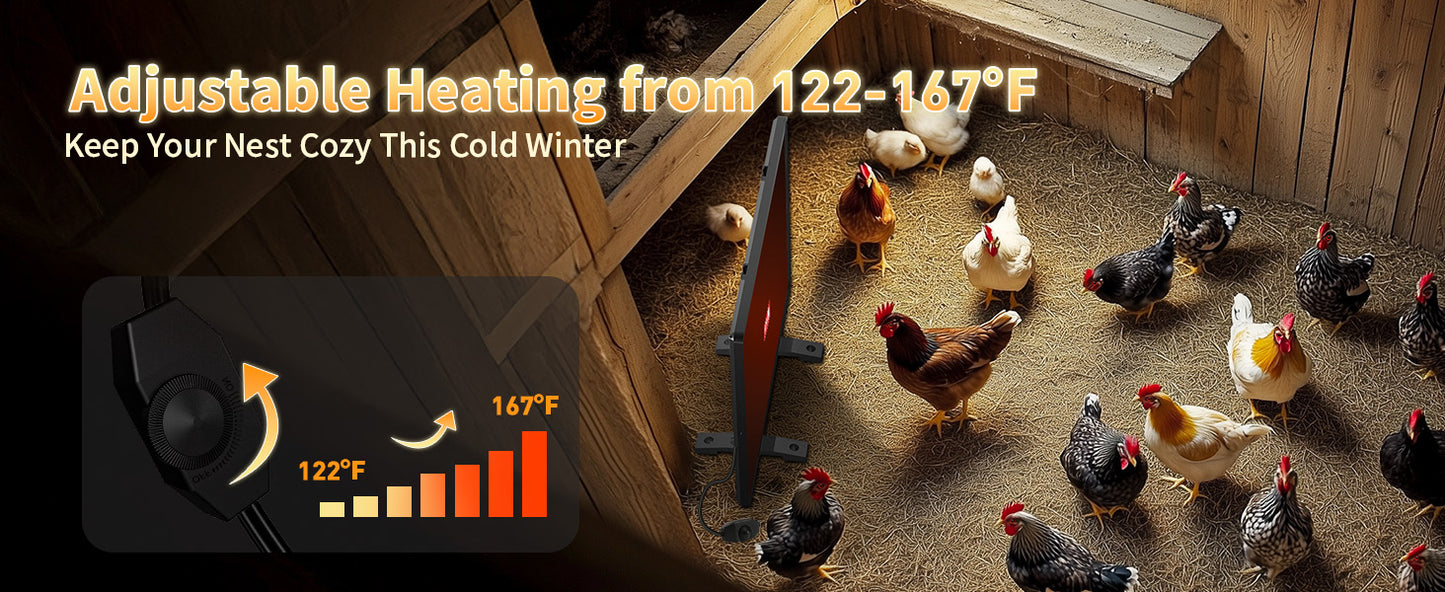 140W Chicken Coop Heater, Radiant & Energy Efficient, Safer Than Brooder Lamps, UL-Compliant, 11.81"×15.74"