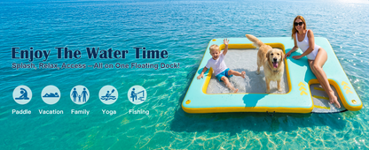 8FT Inflatable Floating Dock with Water Hammock & Dog Ramp, Portable Swim Platform for Lakes, Boats & Pools