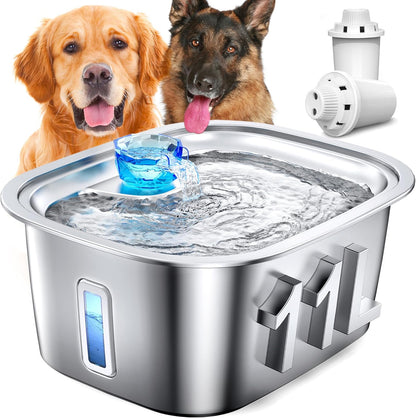 3Gal Stainless Steel Dog Water Fountain with Water Level Window for Large Dogs