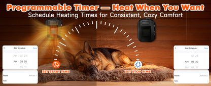 PETNF Dog House Heater with Thermostat & WiFi App Control, 68–104°F Adjustable Temp, 24H Timer, 500W Fast Heating, Safe Anti-Chew Cord, Outdoor Pet Heater for Dogs, Cats & Chicken Coops