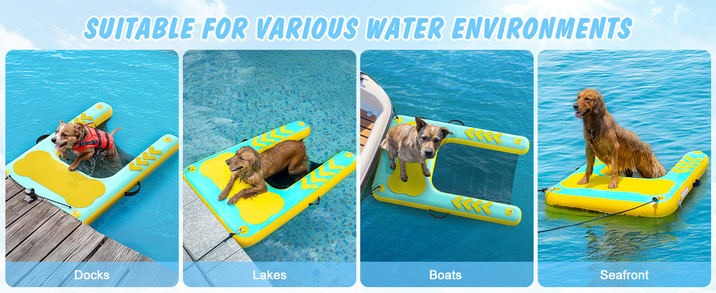 60"×40" Inflatable Dog Water Ramp for Boat & Dock, 240 lbs, EVA Non-Slip, Easy Exit for Large & Senior Dogs