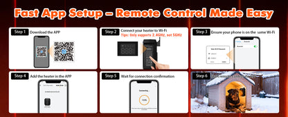 PETNF Dog House Heater with Thermostat & WiFi App Control, 68–104°F Adjustable Temp, 24H Timer, 500W Fast Heating, Safe Anti-Chew Cord, Outdoor Pet Heater for Dogs, Cats & Chicken Coops